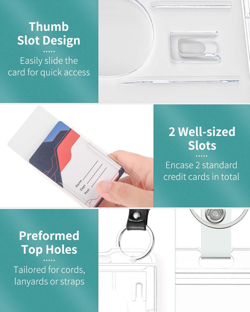 Pawfly 2 Pack Vertical 2-Card Badge Holder with Thumb Slots Hard Transparent PC Case Protector with Retractable Badge Reel Carabiner Clip for IDs Credit Cards Driverâ€™s Licenses and Passes - Image 3